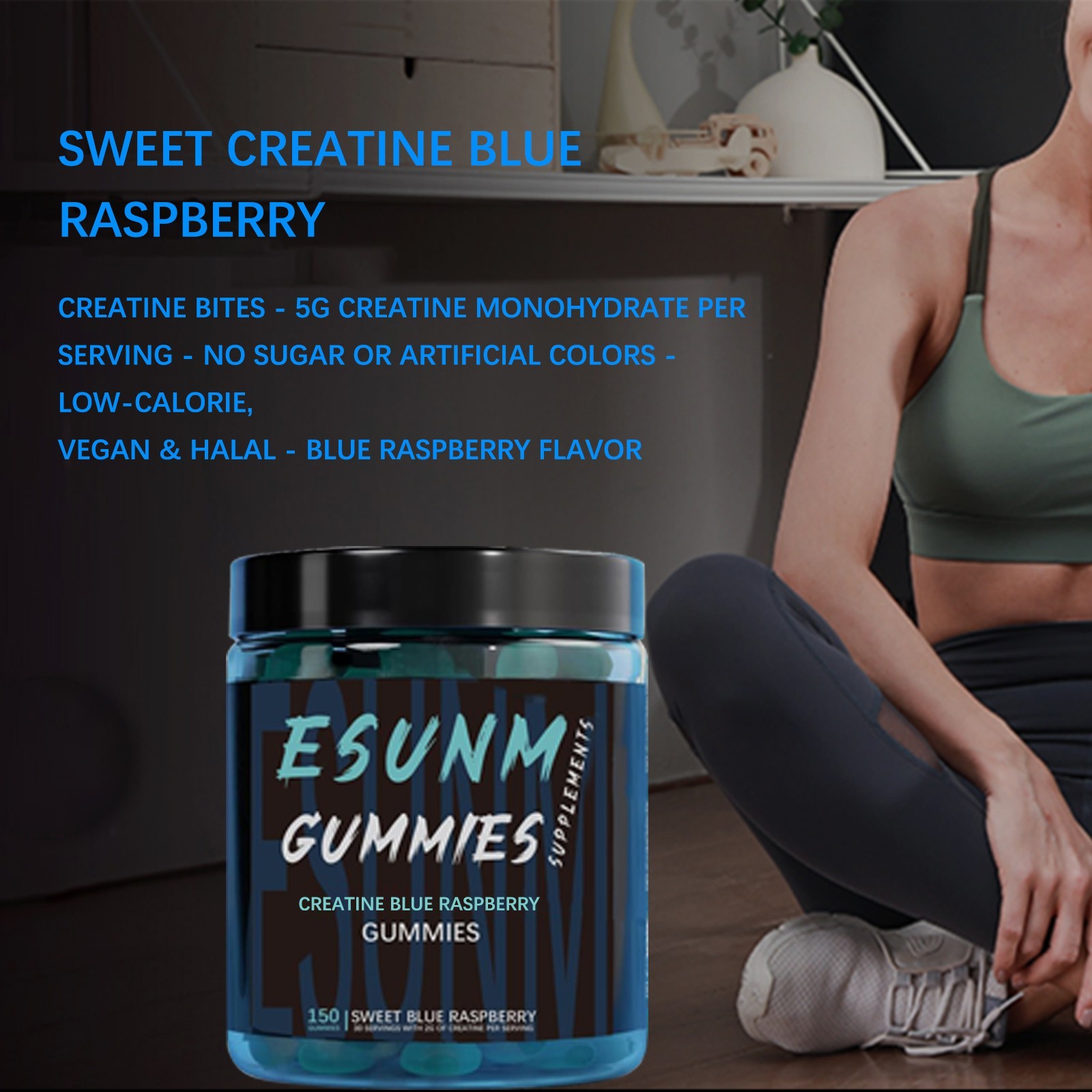 ESUNM Creatine Monohydrate Gummies, Sweet Raspberry, 150 Servings, Sugar-Free