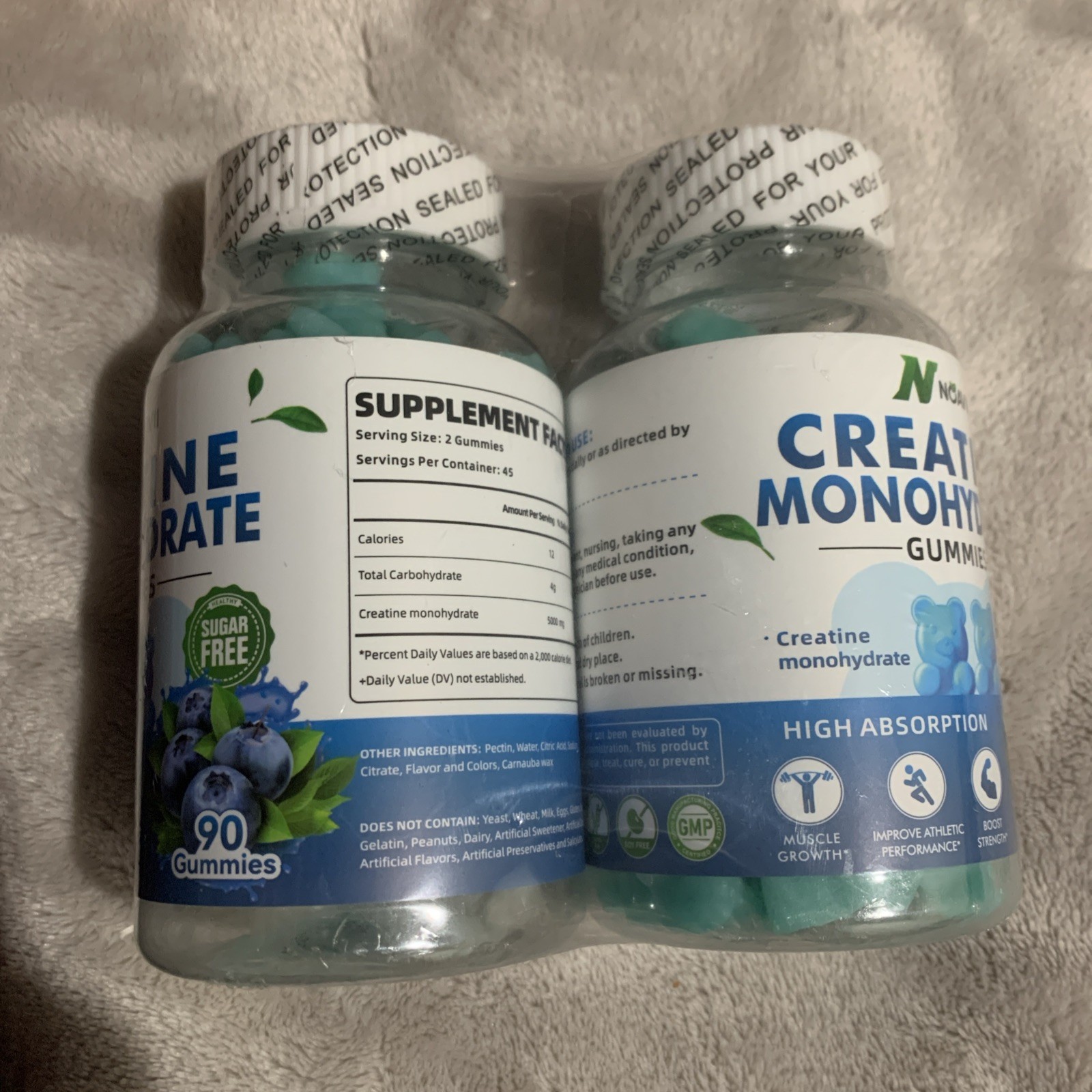 Noavii Creatine Monohydrate Blueberry Gummies SugarFree 90 Gummies X2 EXP 11/26