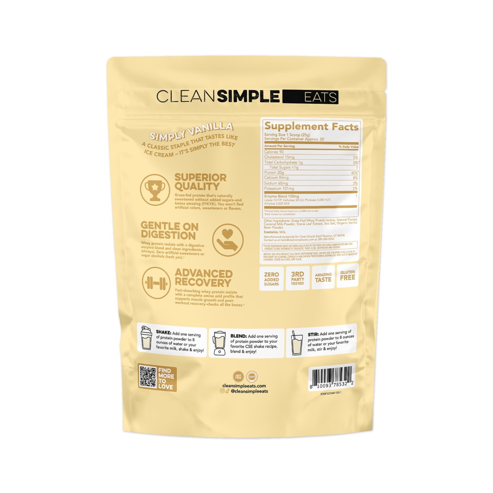 Clean Simple Eats Protein Powder Simply Vanilla 20 Servings FREESHIP