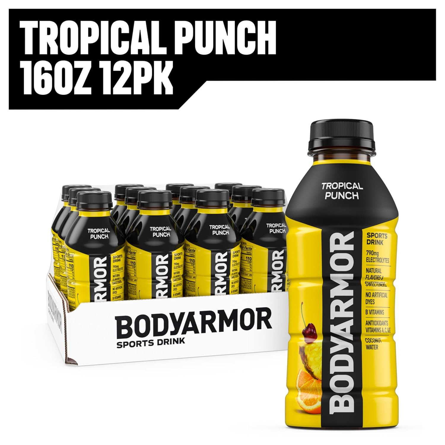 Sports Drink, Tropical Punch, Electrolyte Drink Hydration, 16 Fl Oz Bottles (12