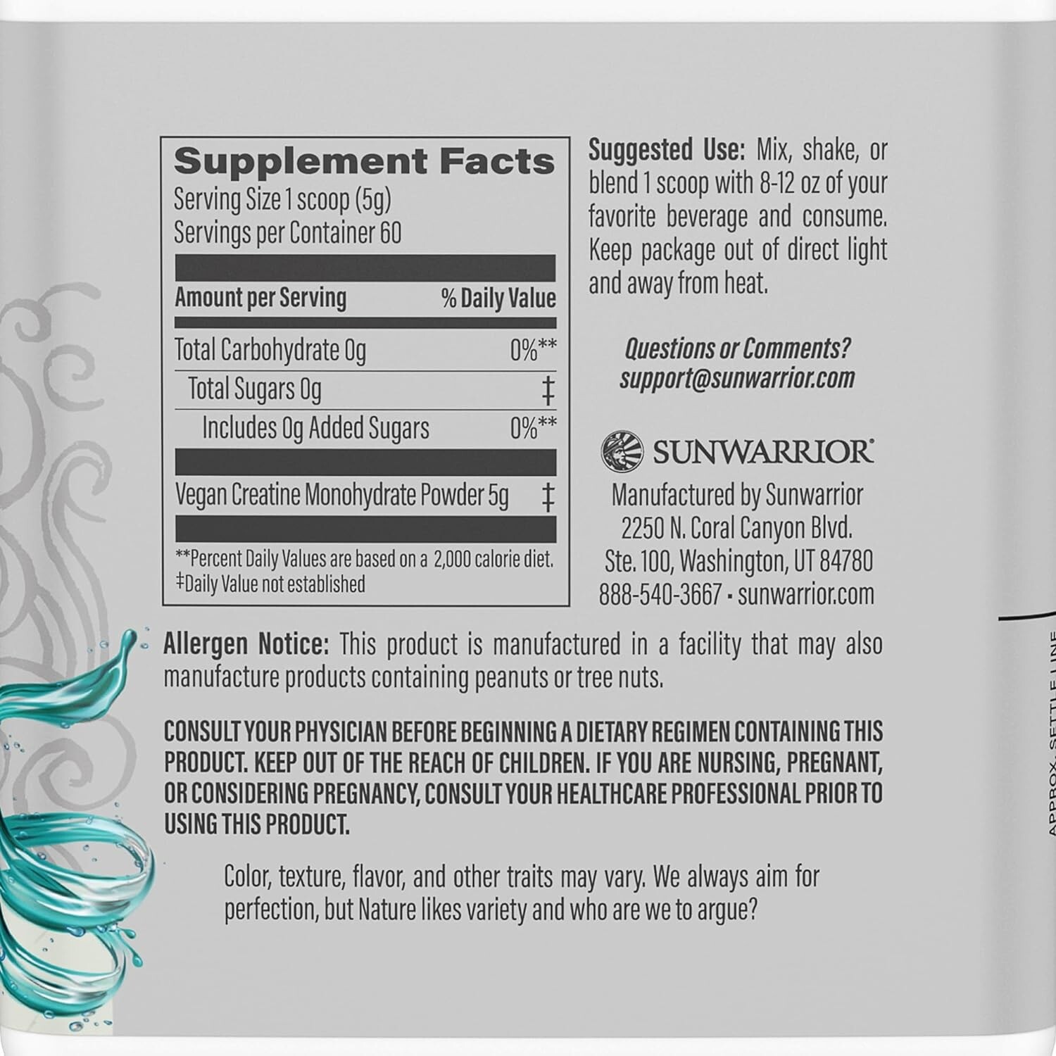 Sunwarrior Creatine Monohydrate Powder | Pre Workout, 300 Grams, 60 Servings