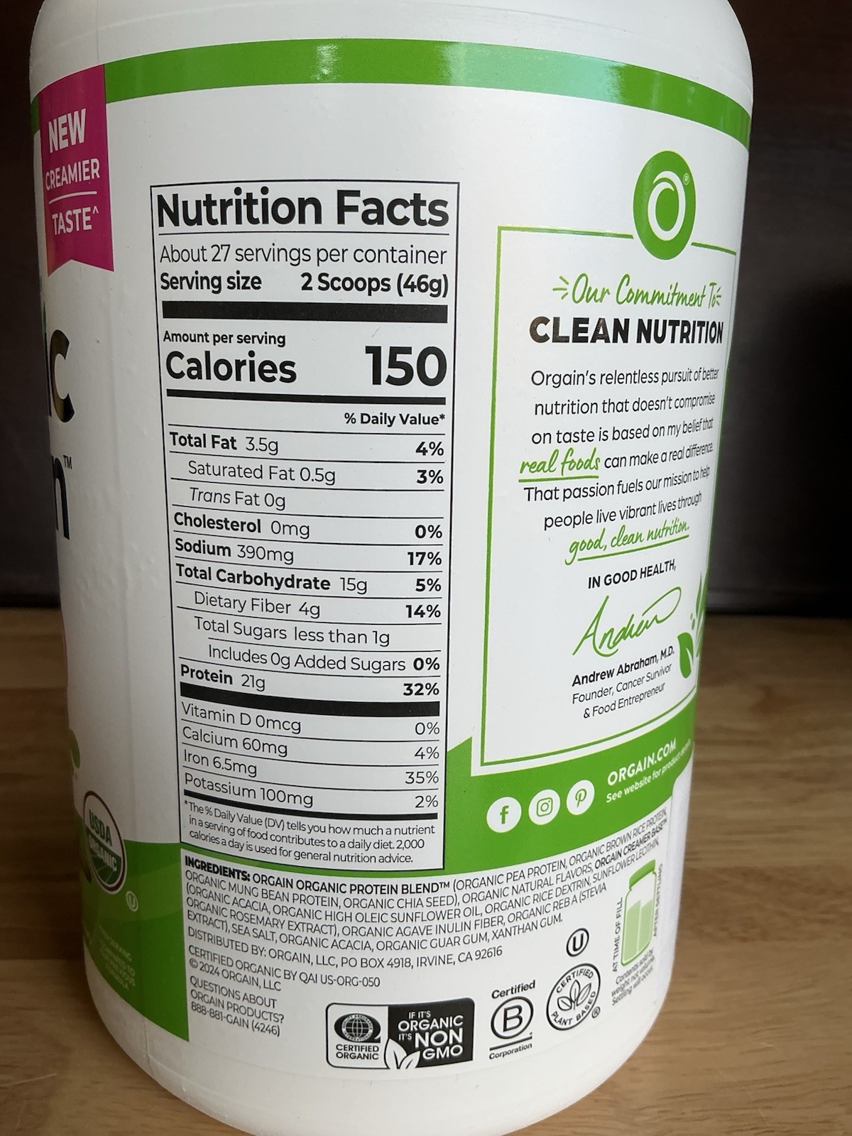 TWIN-PAK. Orgain Organic Protein Powder Vanilla Bean 2.74lb (11/26)