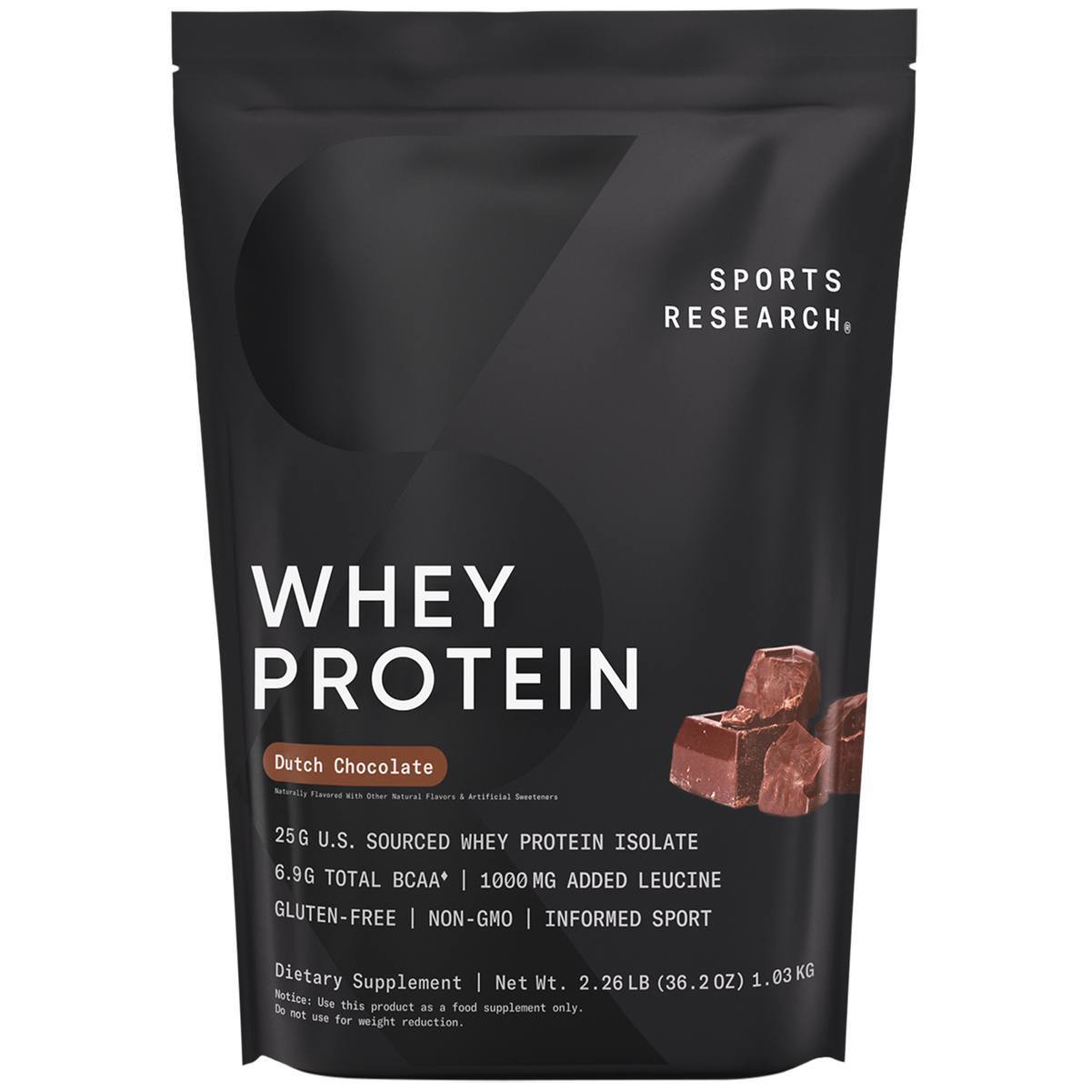 Whey Protein Isolate Sports Nutrition 2lb Bag Dutch Chocolate Powder 25 Servings