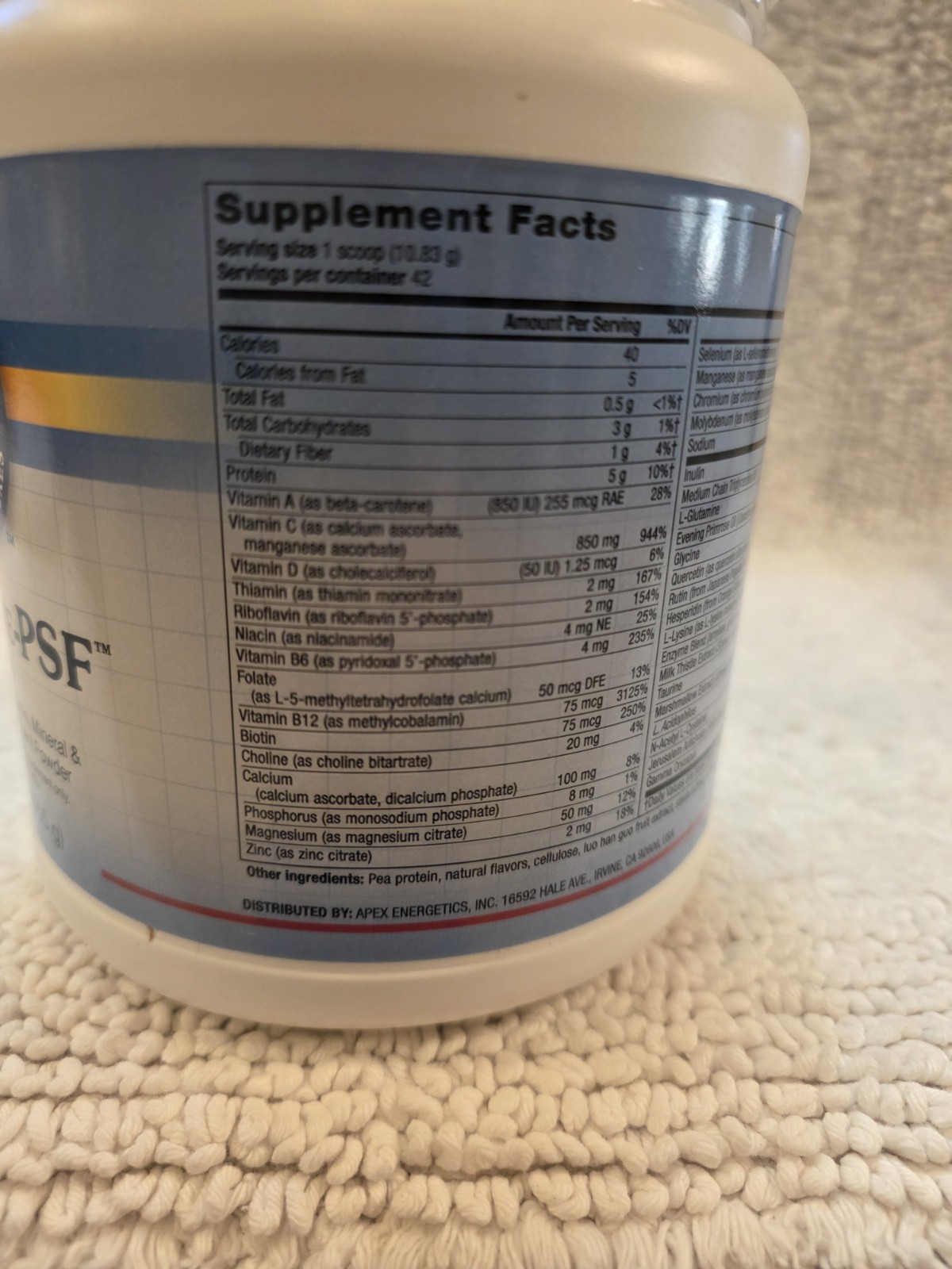 Clear Vite PSF by Apex Energetics (K-84) 1 Lb. Pea Protein Energy Health Drink