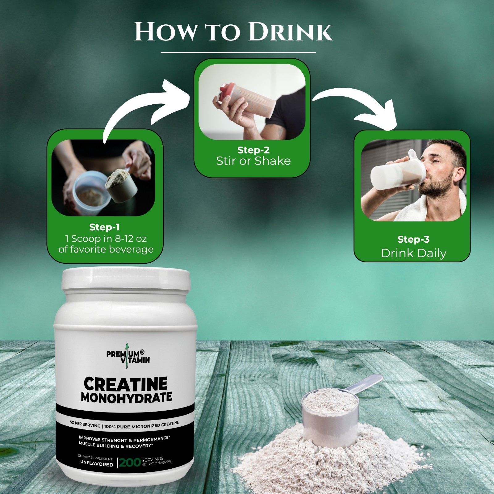 Creatine Monohydrate Powder Muscle gain Micronized 5g per serv 1000g Unflavored