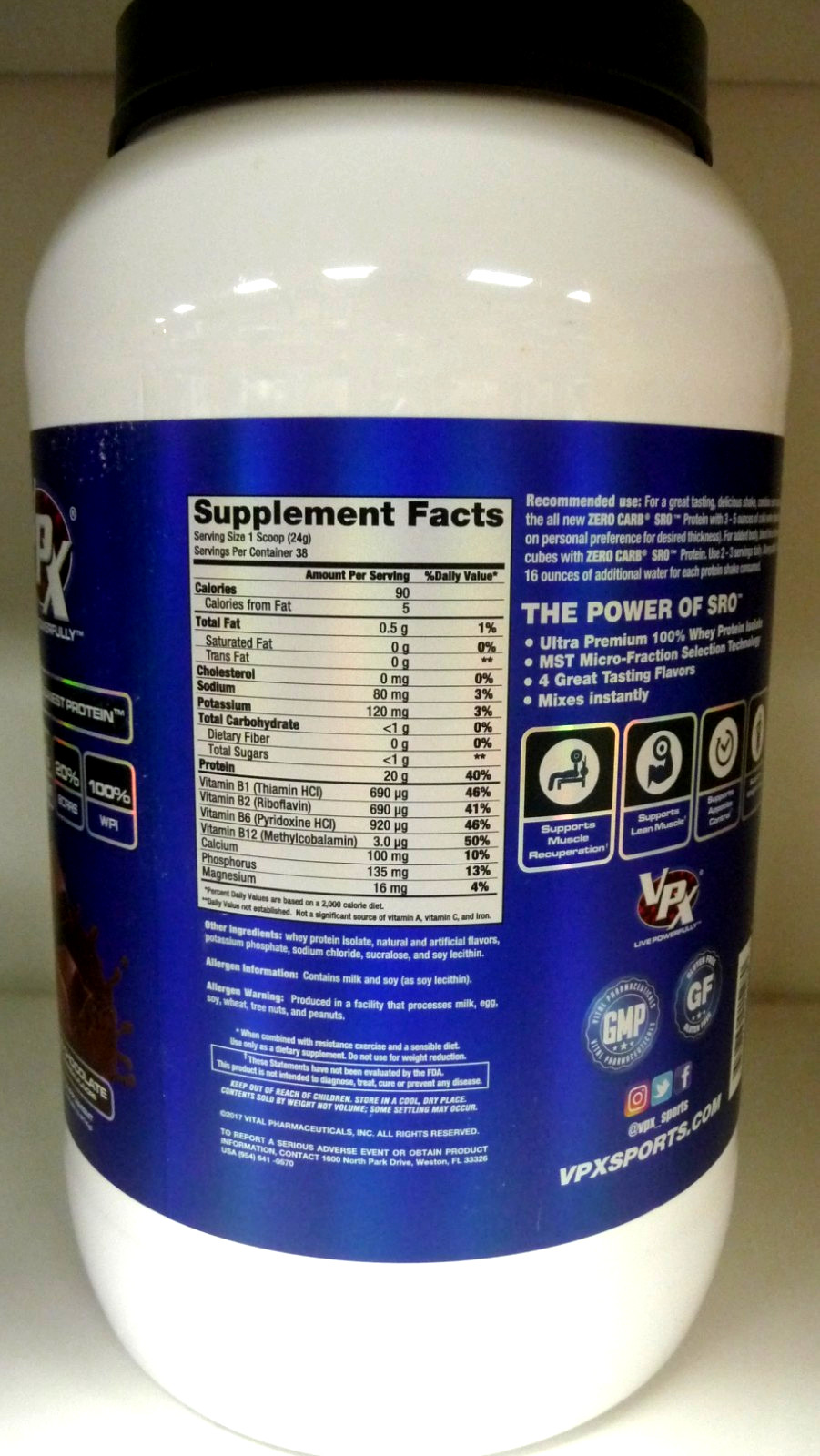 ZERO CARB SRO Whey Protein Isolate 2.0 Lbs, 38 Servs,90 Calories,Mixes Instantly