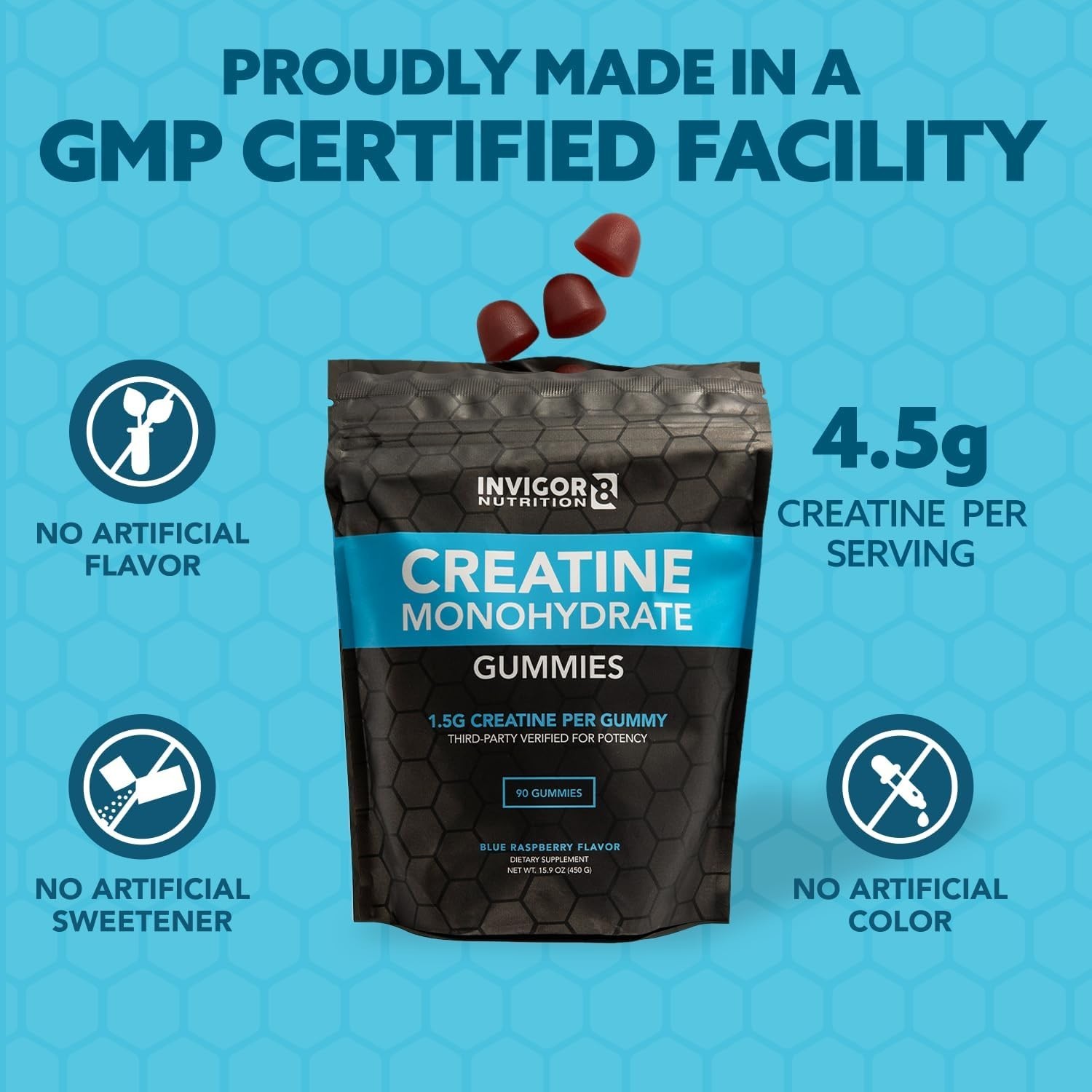 Invigor8 Creatine Gummies – Manufactured In USA 3rd Party Tested Real Creatine