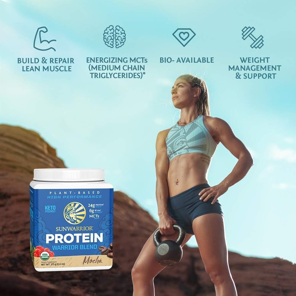 Sunwarrior Warrior Blend Organic Vegan Plant Protein Powder with BCAAs, 13.2 oz