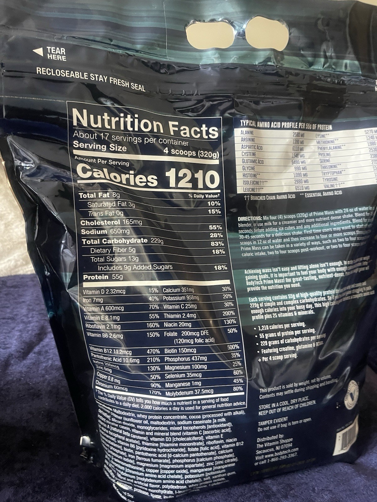 Bodytech Prime Mass CHOCOLATE High Protein Weight Gainer 12 lb Bag Exp. 2/21/28