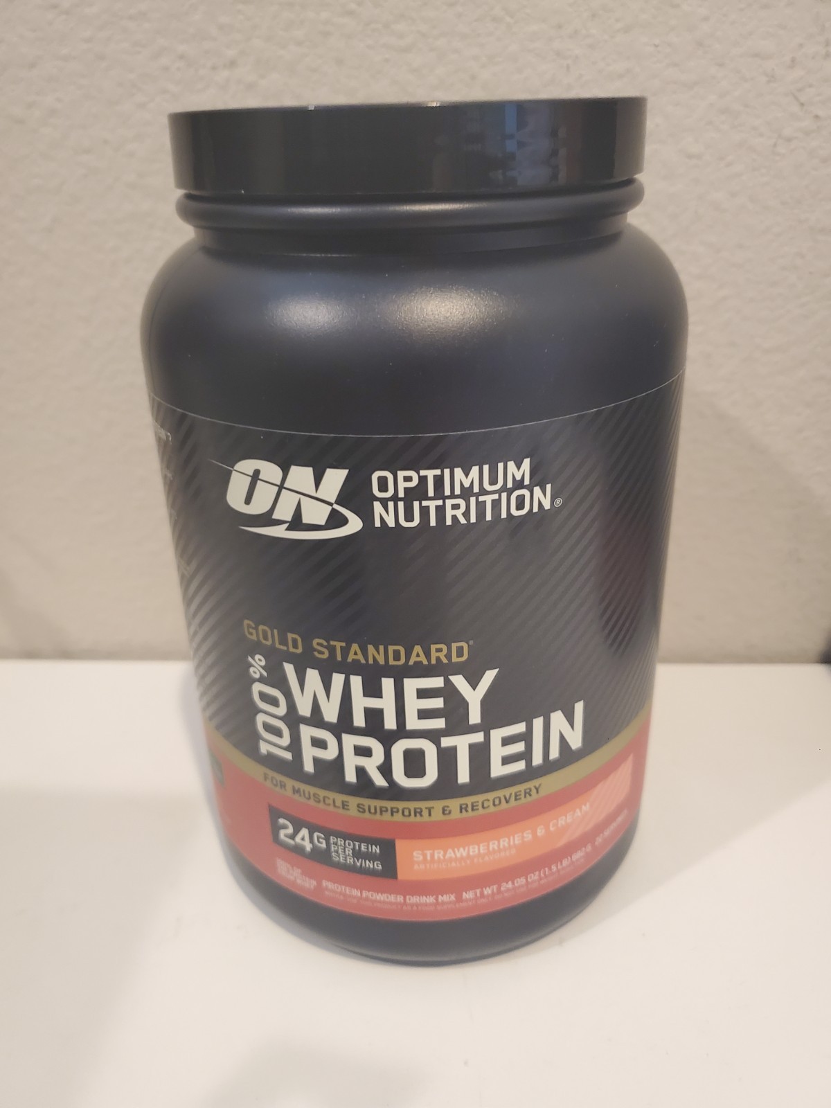 Lot of 3 x 24 oz Optimum Nutrition 100% Whey Protein, Strawberry, Exp 4/28