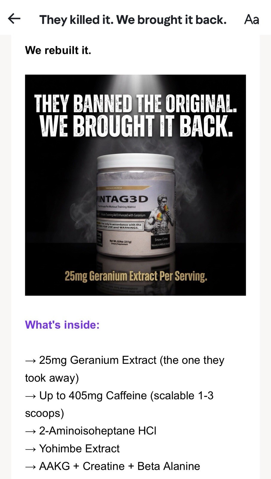 Vintag3D Ultimate Pre-Workout Matrix W/Geranium By Vintage Muscle💪🏛️🧪💥🍧