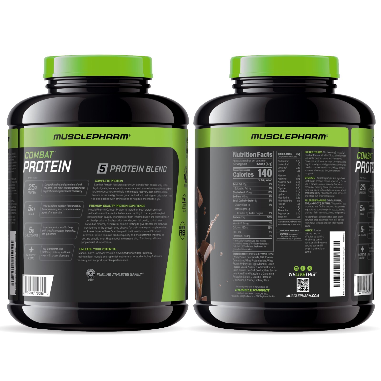 MusclePharm Combat Protein Powder – 4 lb, 52 Servings, Chocolate Milk