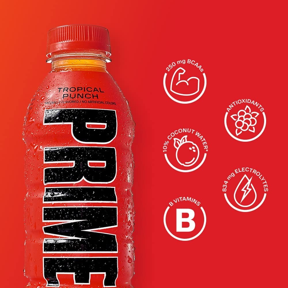 PRIME Hydration – Electrolyte Enhanced Sports Drink – Tropical Punch, 12 Bottles