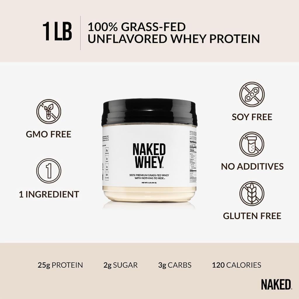 NAKED Whey 1Lb – Only 1 Ingredient, Grass Fed 1 or 2 Pound (Pack of 1)