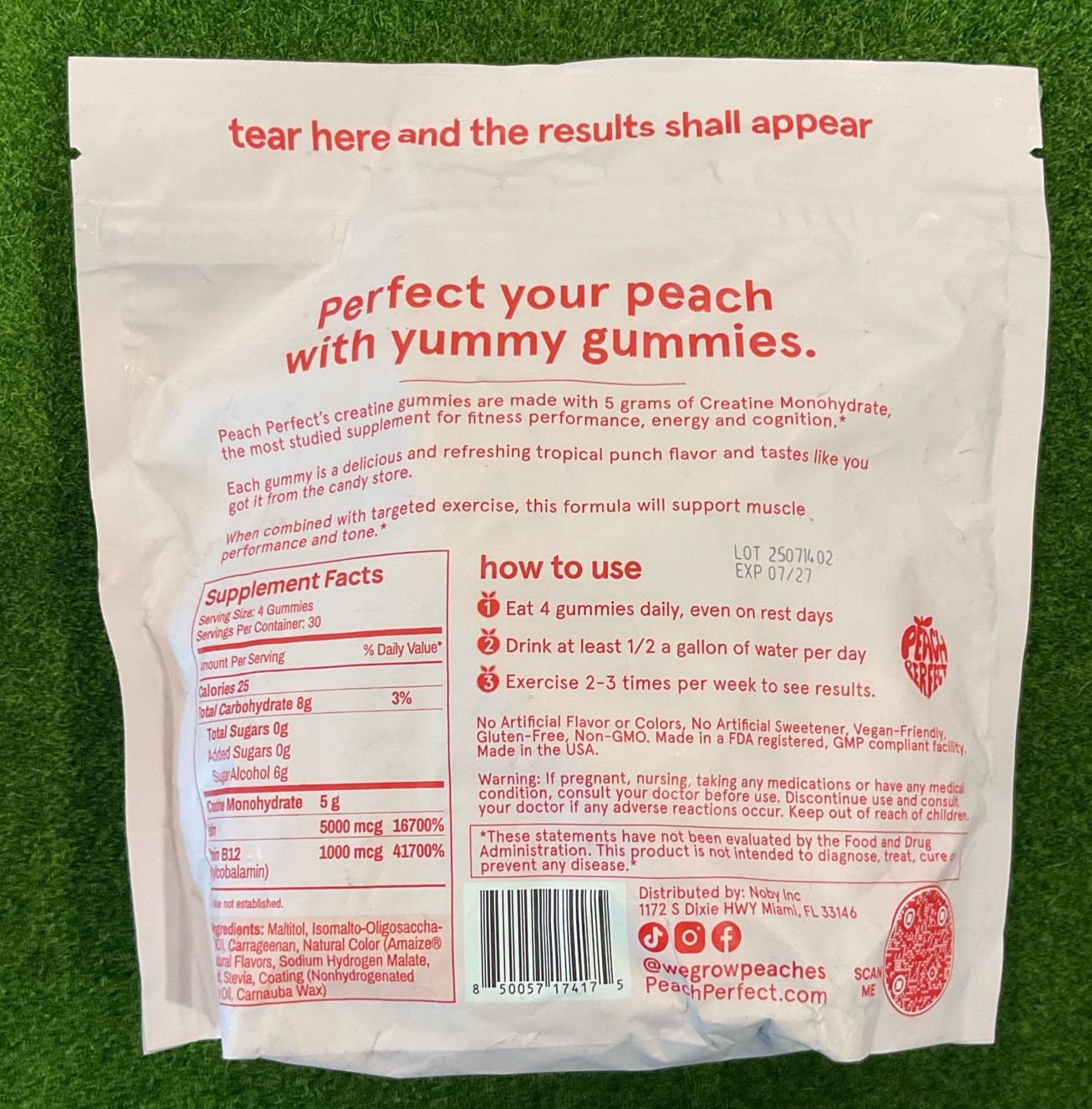 Lot Of 2 Peach Perfect Creatine MonohydrateGummies, Exp 7/27, 5g Vegan