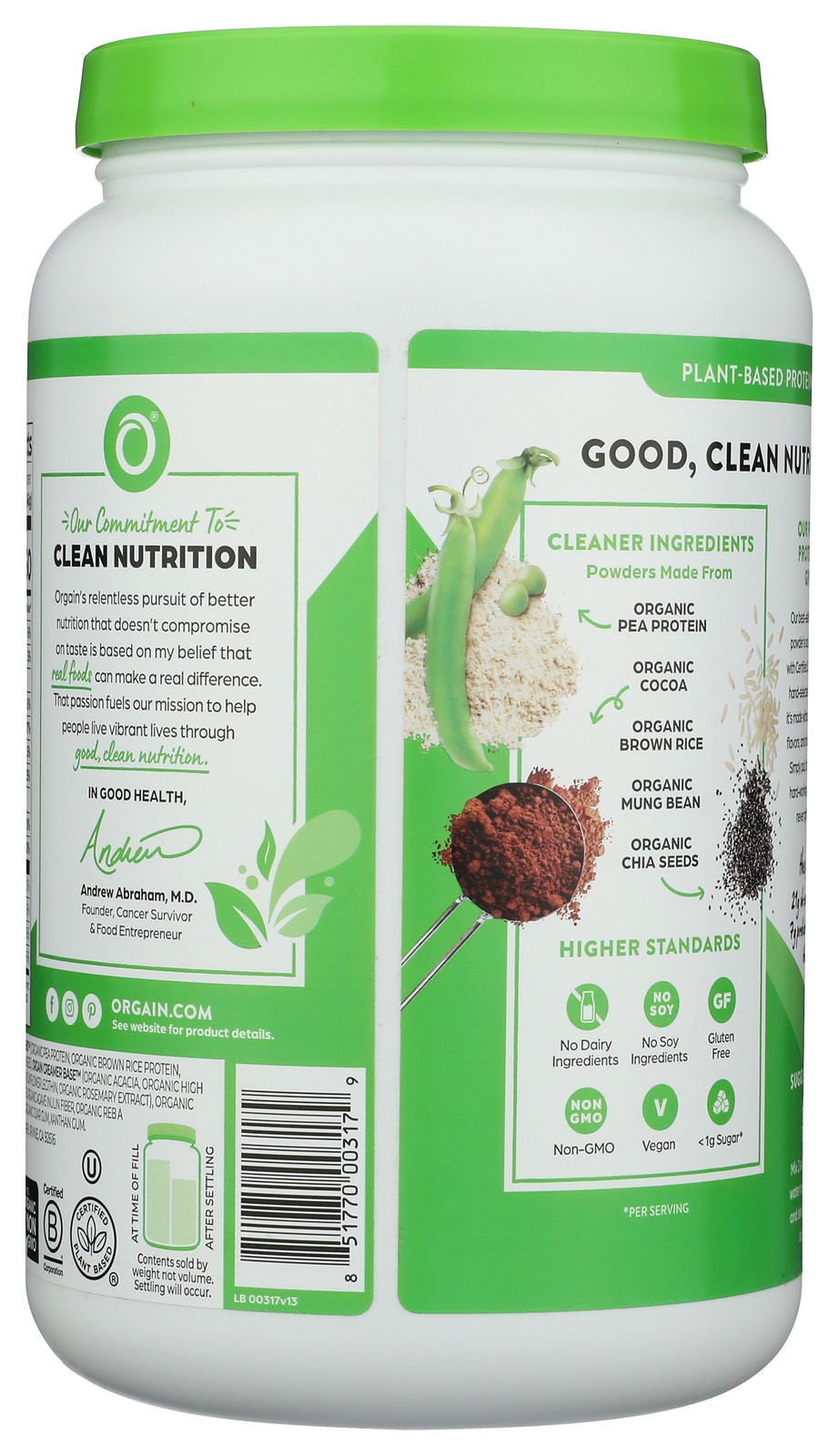 Orgain Plant Protein Powder Organic Creamy Chocolate Fudge Flavor 2.03 Lb 1 Pack