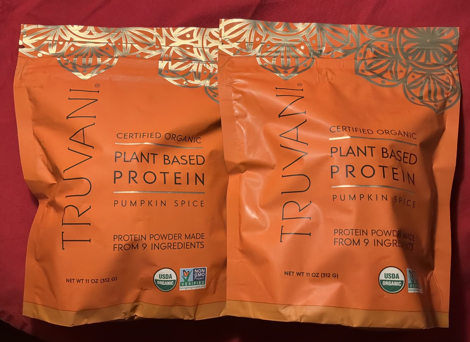 2 Truvani Organic Plant Based Protein Powder Pumpkin Spice 11 Oz No Gluten Soy