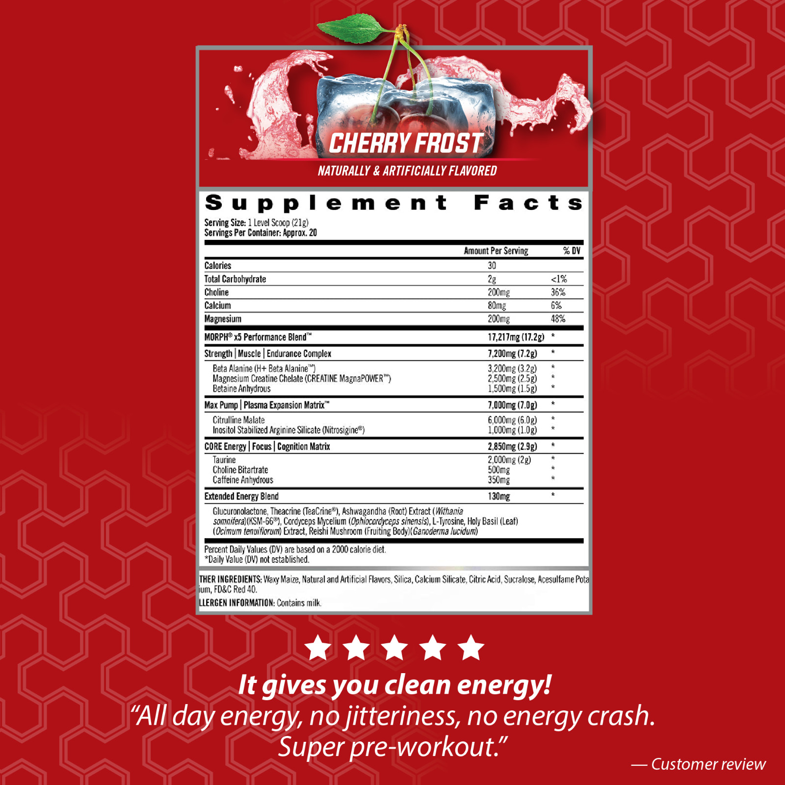 MORPH X5 Intense Pre Workout- Fully Loaded for Performance- Cherry Frost 20 Ser