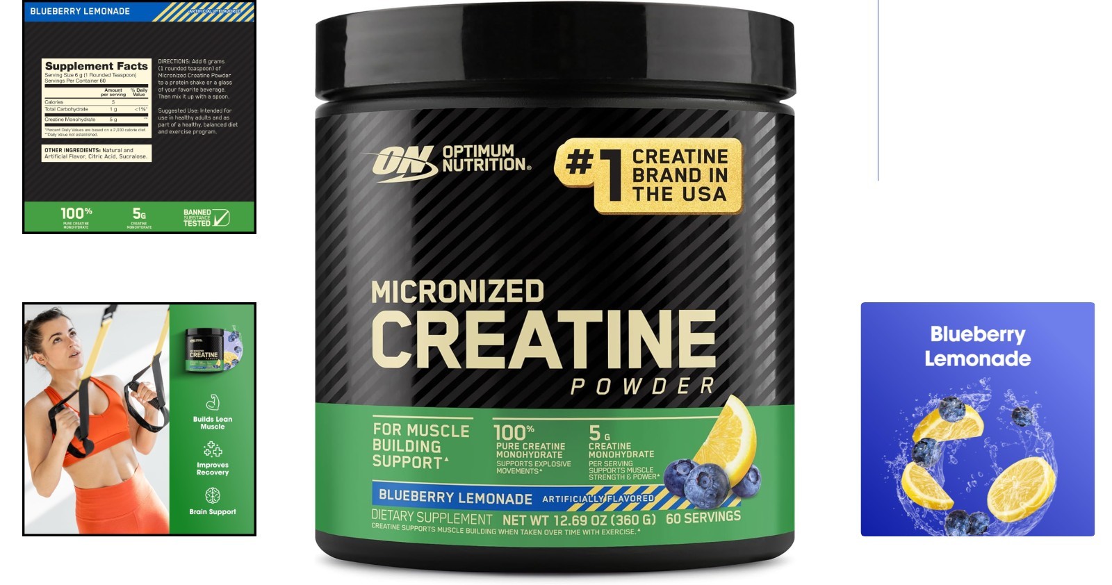 Micronized Creatine Monohydrate – 60 Servings, Blueberry Lemonade Flavor