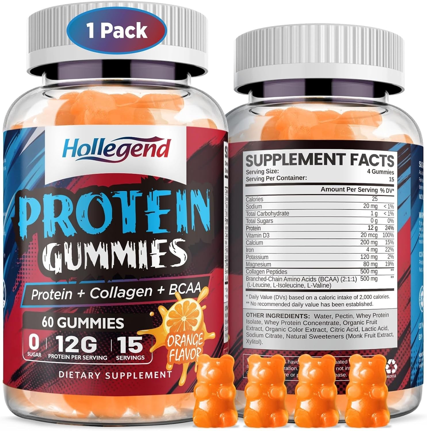 Whey Protein Gummies for Women Men, 12G High Protein Supplements with Collagen