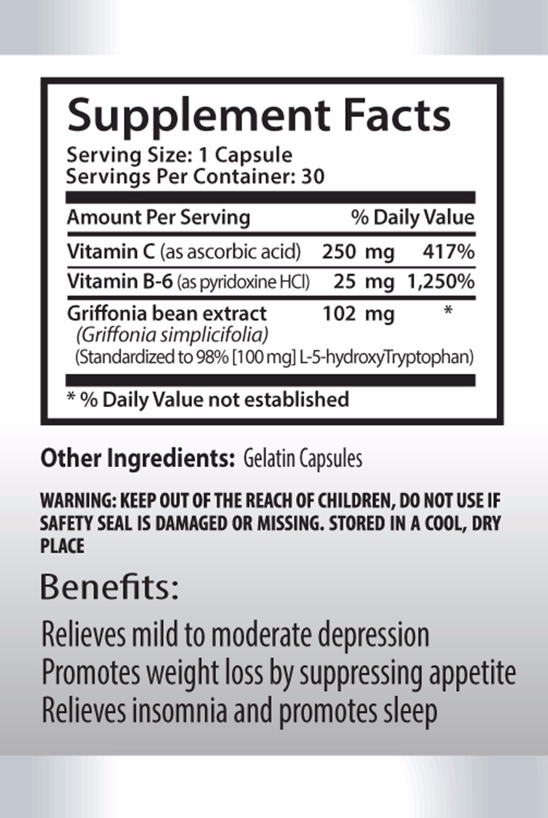 5 Htp Griffonia Bean – L-5-HTP 377mg. – Help Relieve Muscle Stress 2B