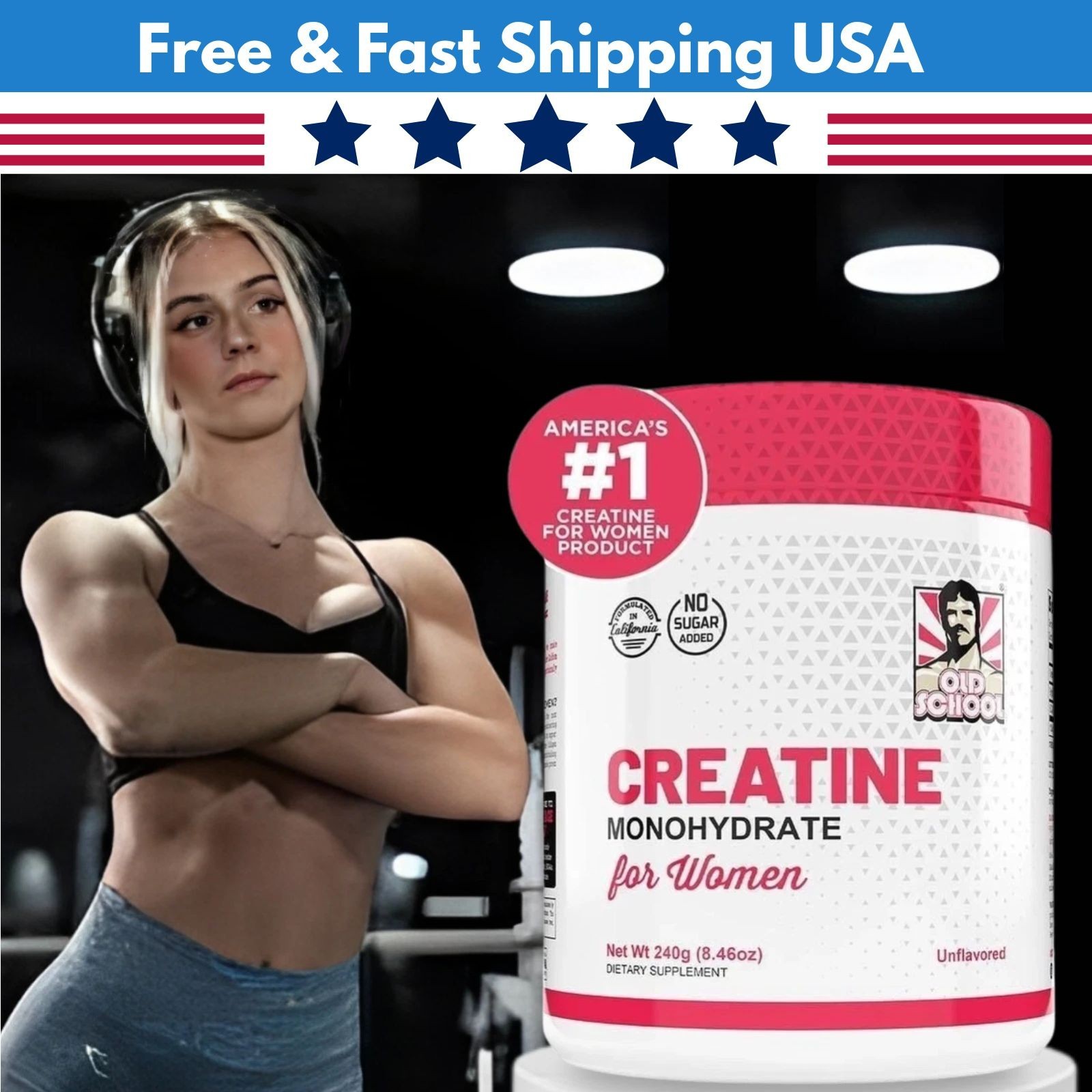 Creatine Monohydrate 5000mg for Women 2g Collagen & 1g BCAA – 240g (2 Packs)