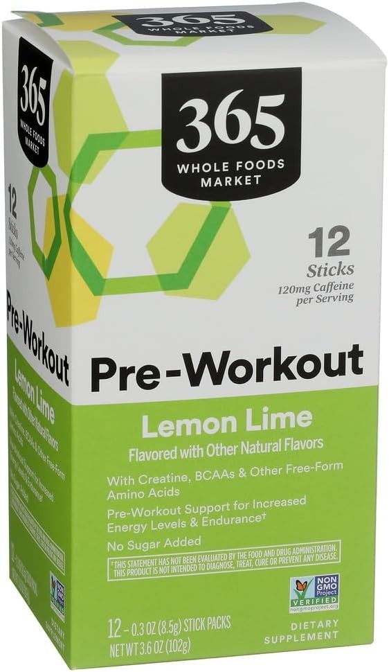 Zero Sugar Lemon Lime Pre-Workout Powder – 12 Convenient Packs, 3.6 Oz