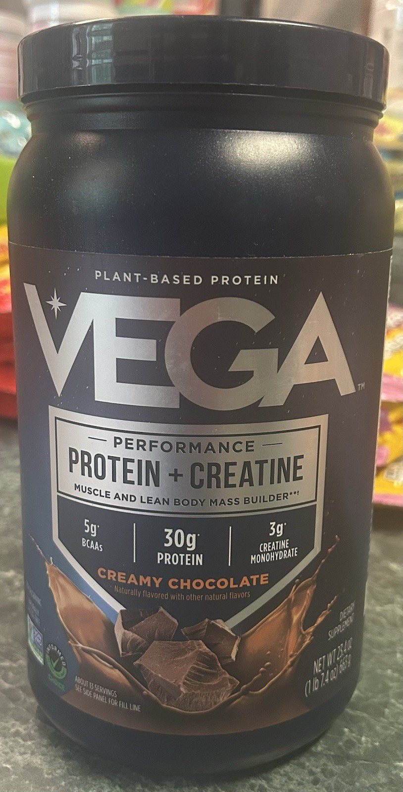 VEGA Performance Protein + Creatine Plant-Based Powder Creamy Chocolate 27.4 oz
