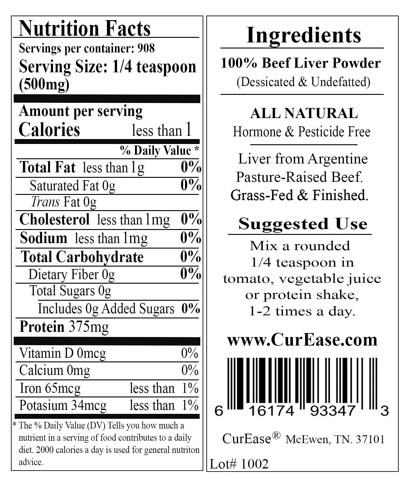 CurEase Argentine Grass Feed Beef Liver Powder Undefatted Desiccated dried Pe…