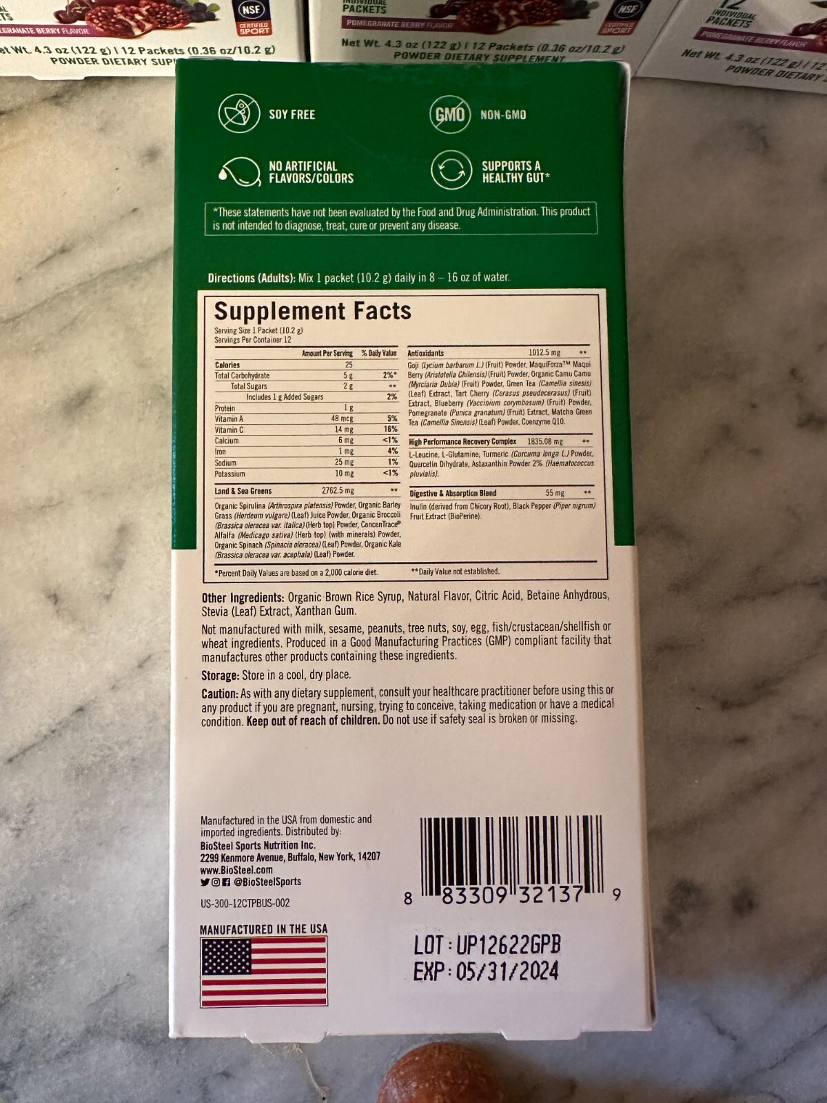 Lot of 3 Biosteel Superfood Sport Greens Packets 12 Packets Pomegranate Berry
