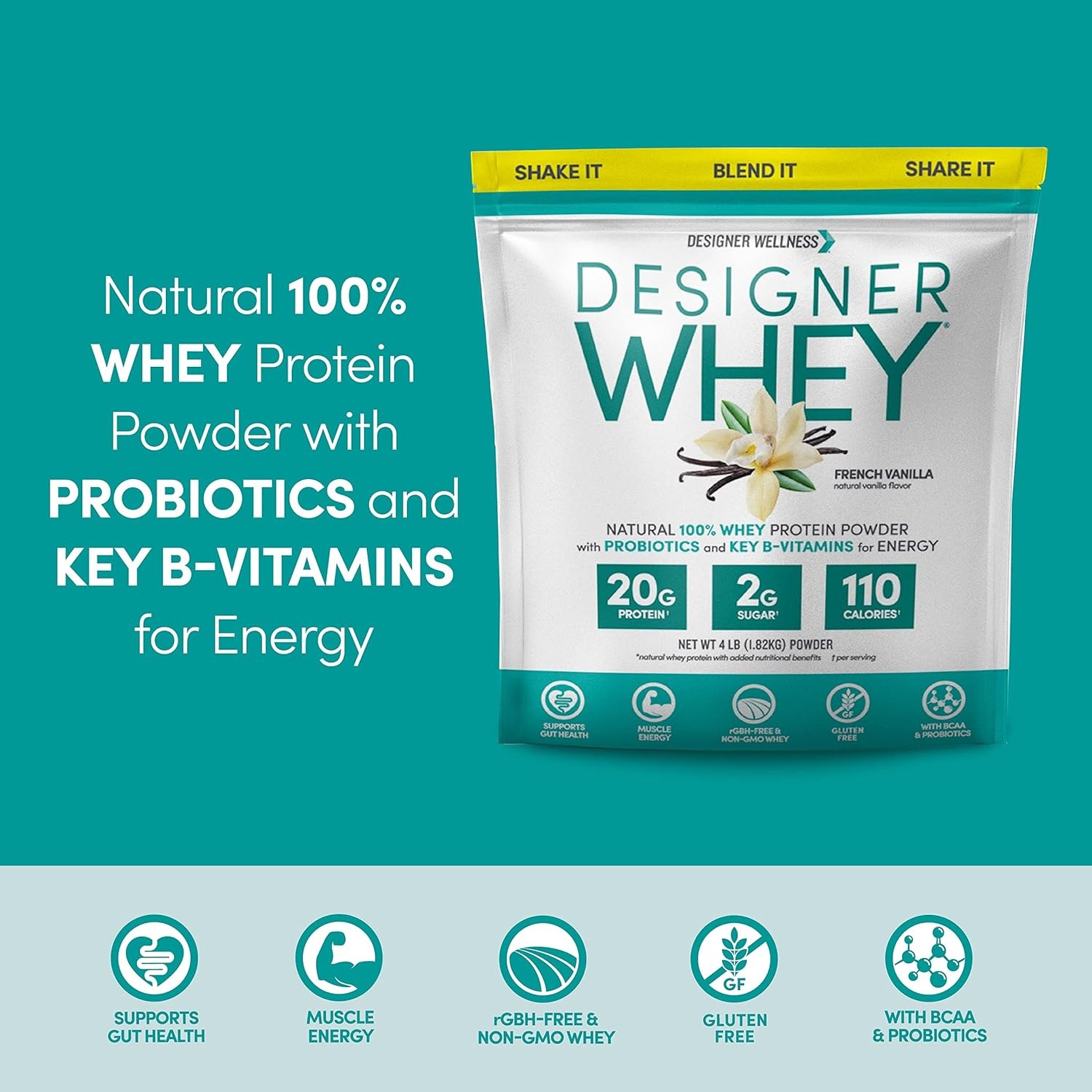 Designer Wellness, Whey, Natural Whey Protein 2 Pound (Pack of 1)