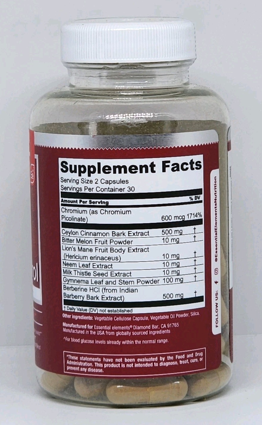 Essential Elements GluControl with Berberine & Cinnamon New Sealed Bottle