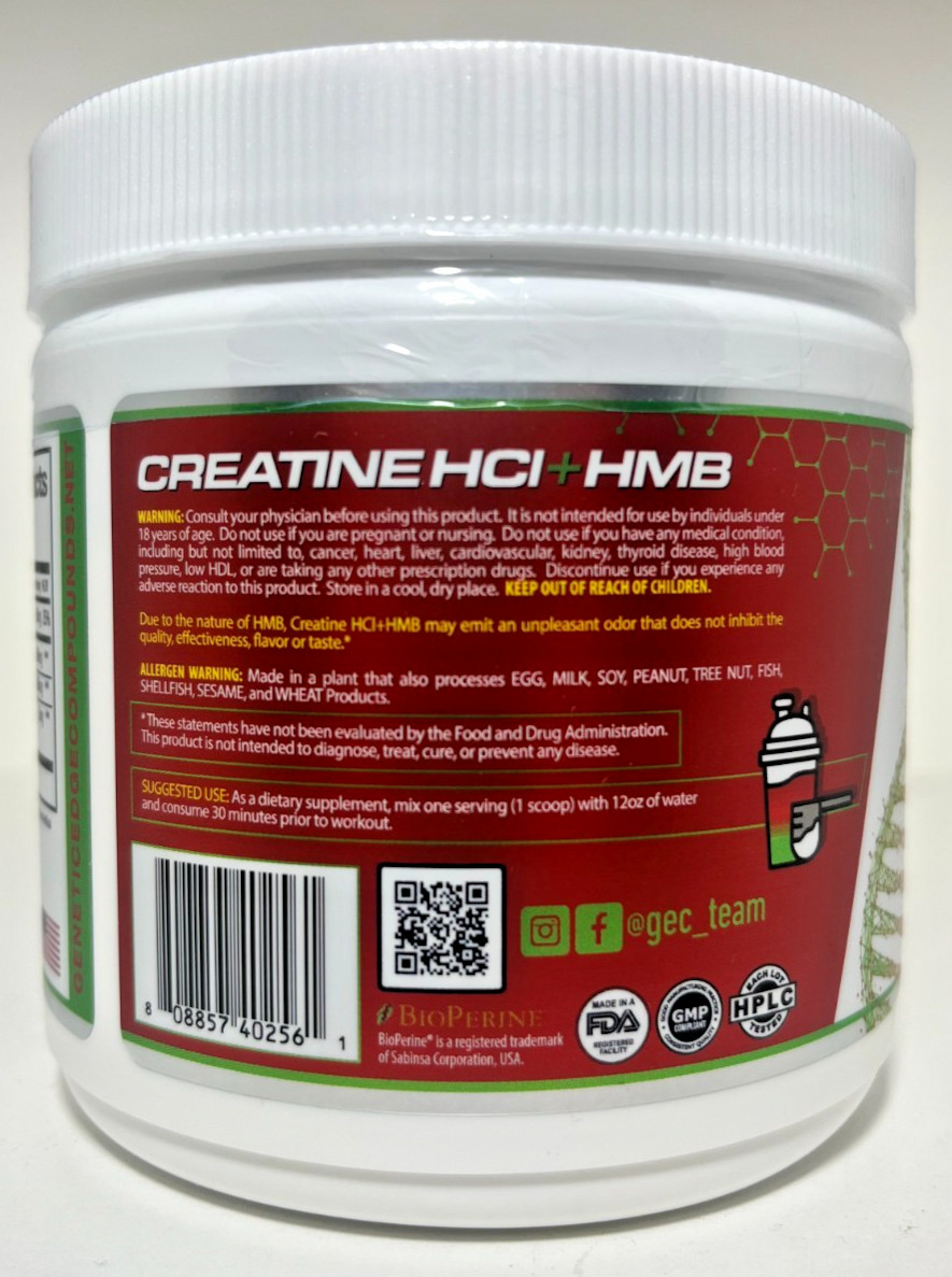 GEC Creatine HCl + HMB plus Bioperine Lean Muscle 30 Servings 6 Flavors New