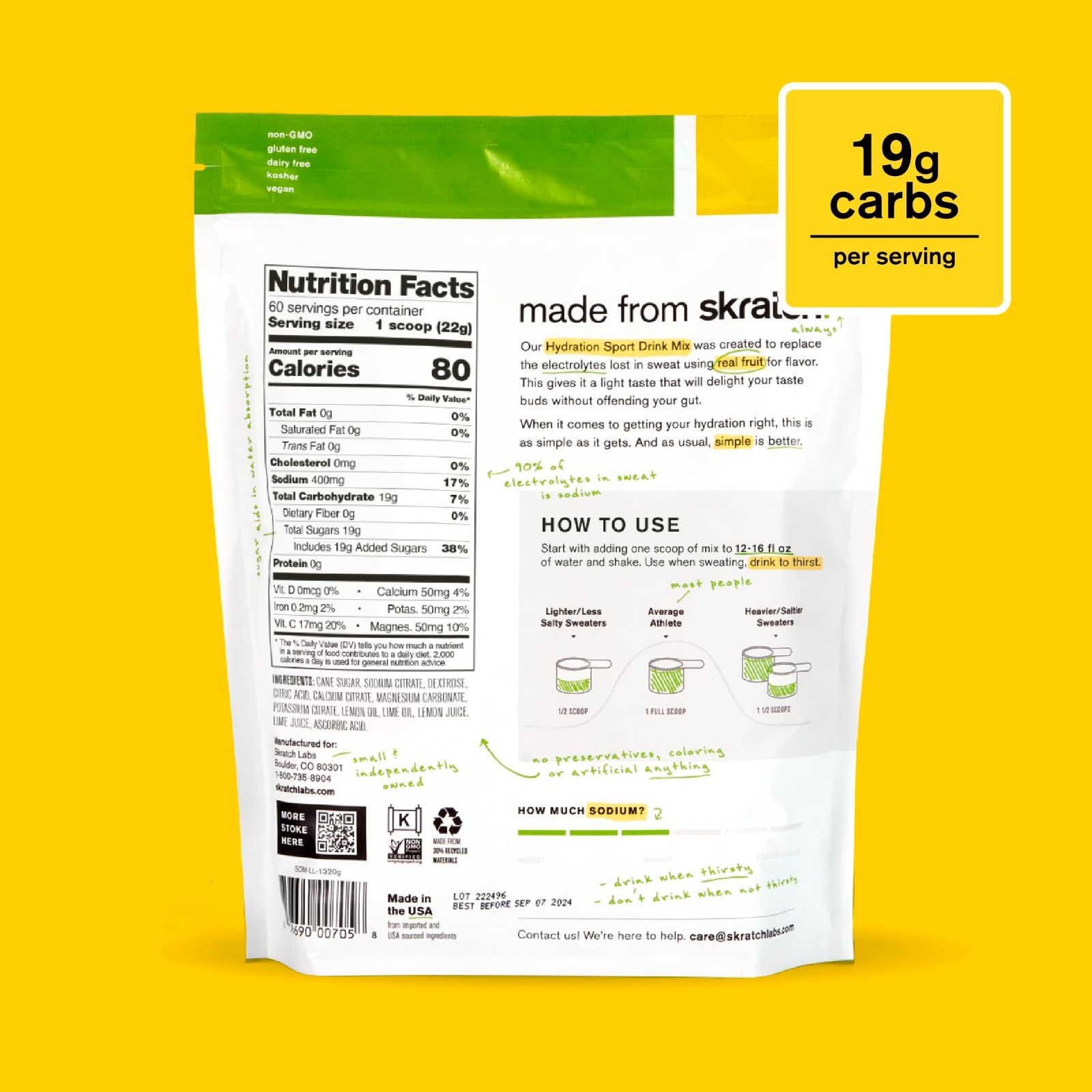 Lemon Lime Sports Drink Mix – 60 Servings, Electrolytes, Vegan, Non-GMO, Clean I