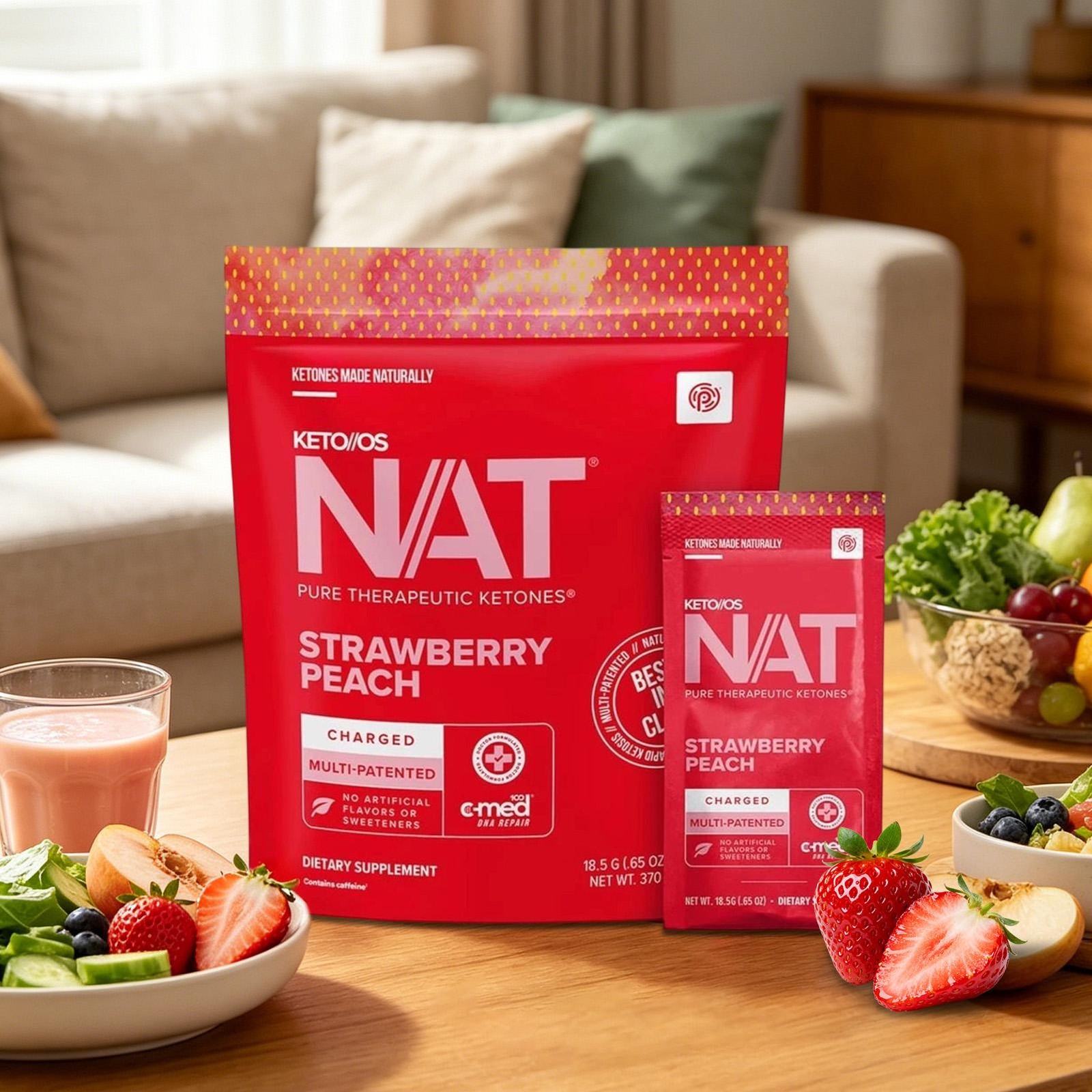 Pruvit Keto OS NAT Strawberry Peach Charged Ketones 20 Packs