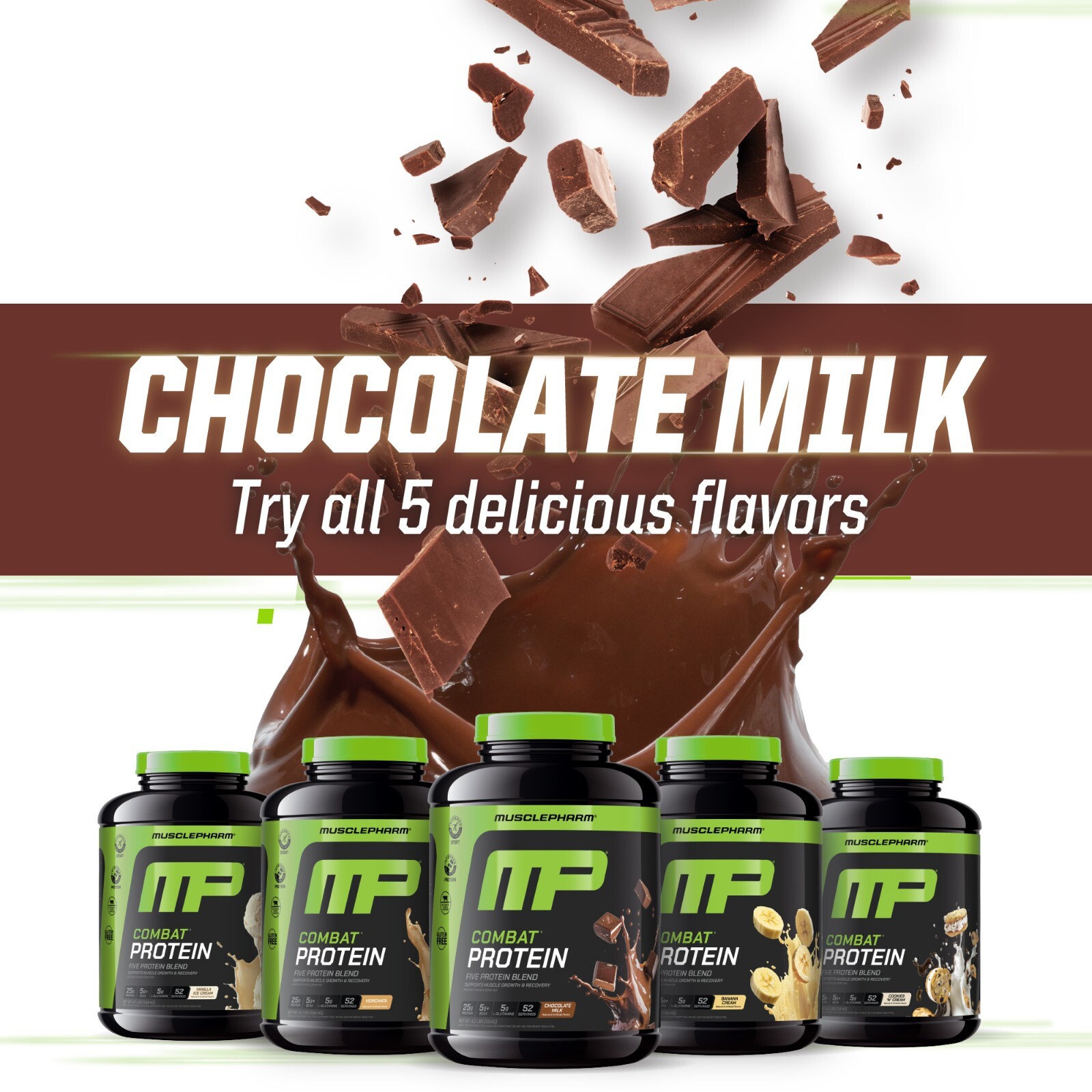 MusclePharm Combat Protein Powder – 4 lb, 52 Servings, Chocolate Milk