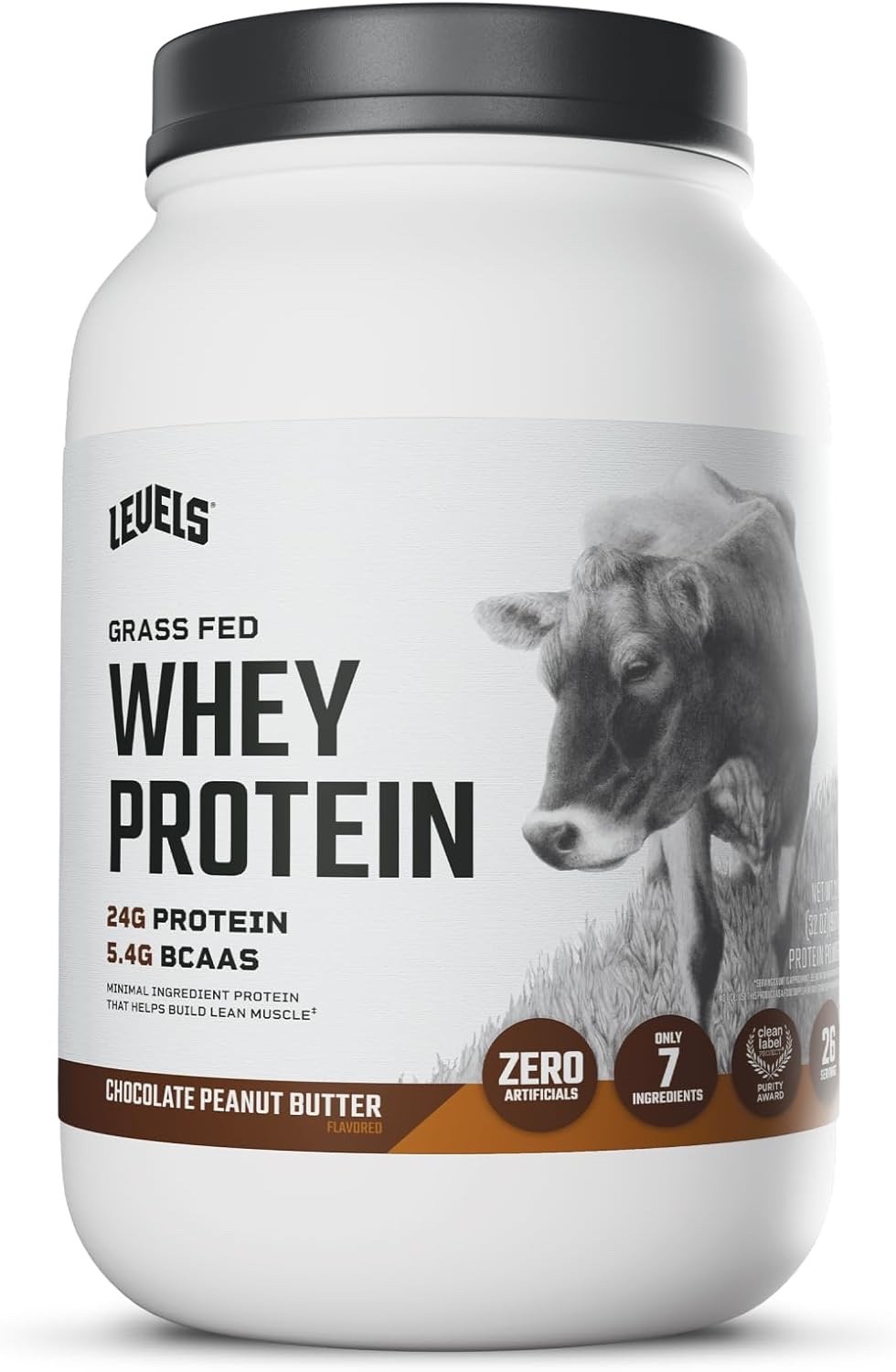Levels Grass Fed Whey Protein Powder, 24G of Protein, Chocolate Peanut B, 2LB