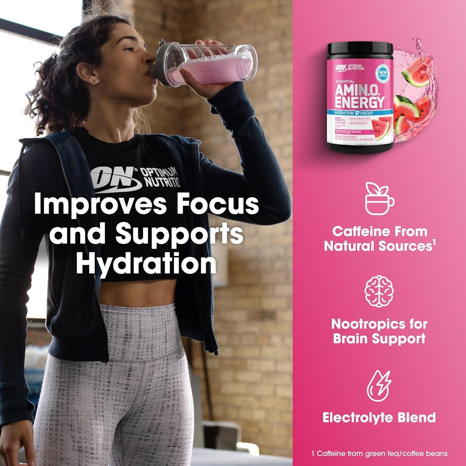 Energy & Focus Enhancer – Amino Powder with Electrolytes, 30 Servings Watermelon