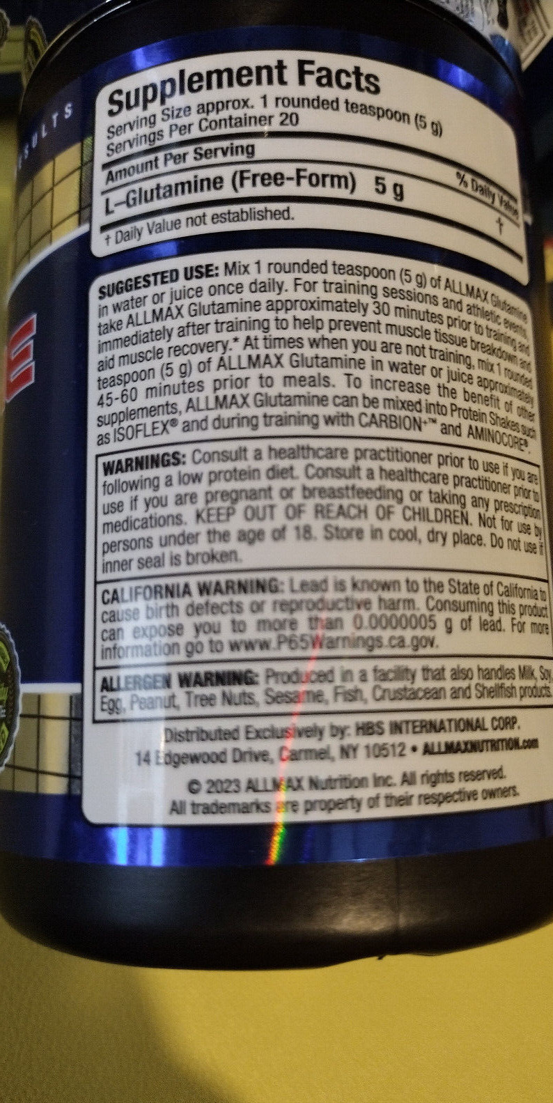 NEW Allmax Essentials Glutamine,3.53 oz 100g Improve Recovery & Immune Function!
