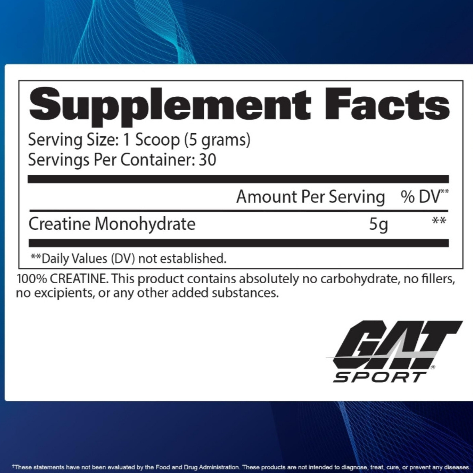 GAT Sport Creatine Monohydrate 150g – Strength & Brain Health – 30 Servings