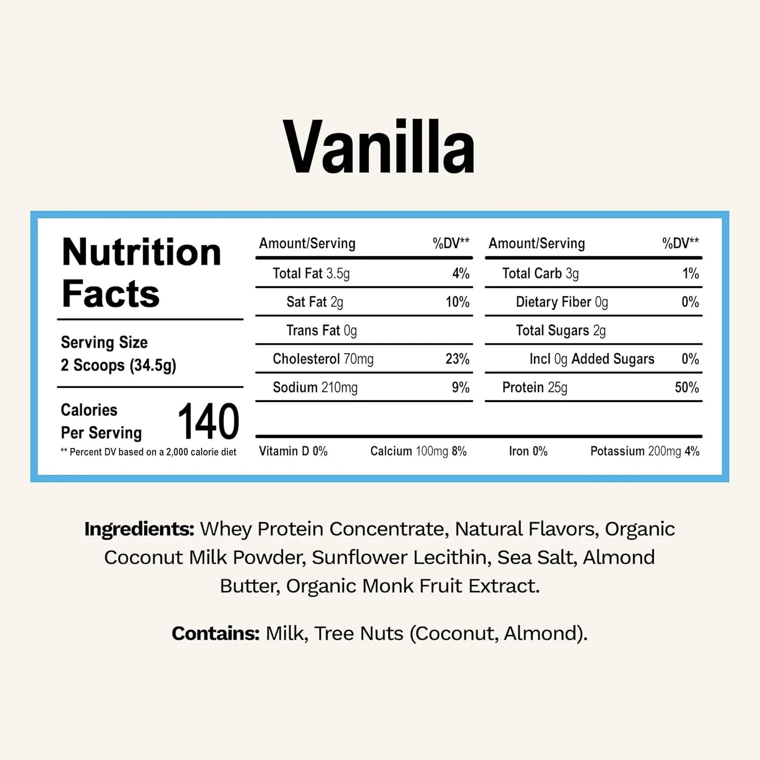 Grass-Fed Whey Protein Powder Vanilla 25G Protein No Artificial Flavors 1 Serve