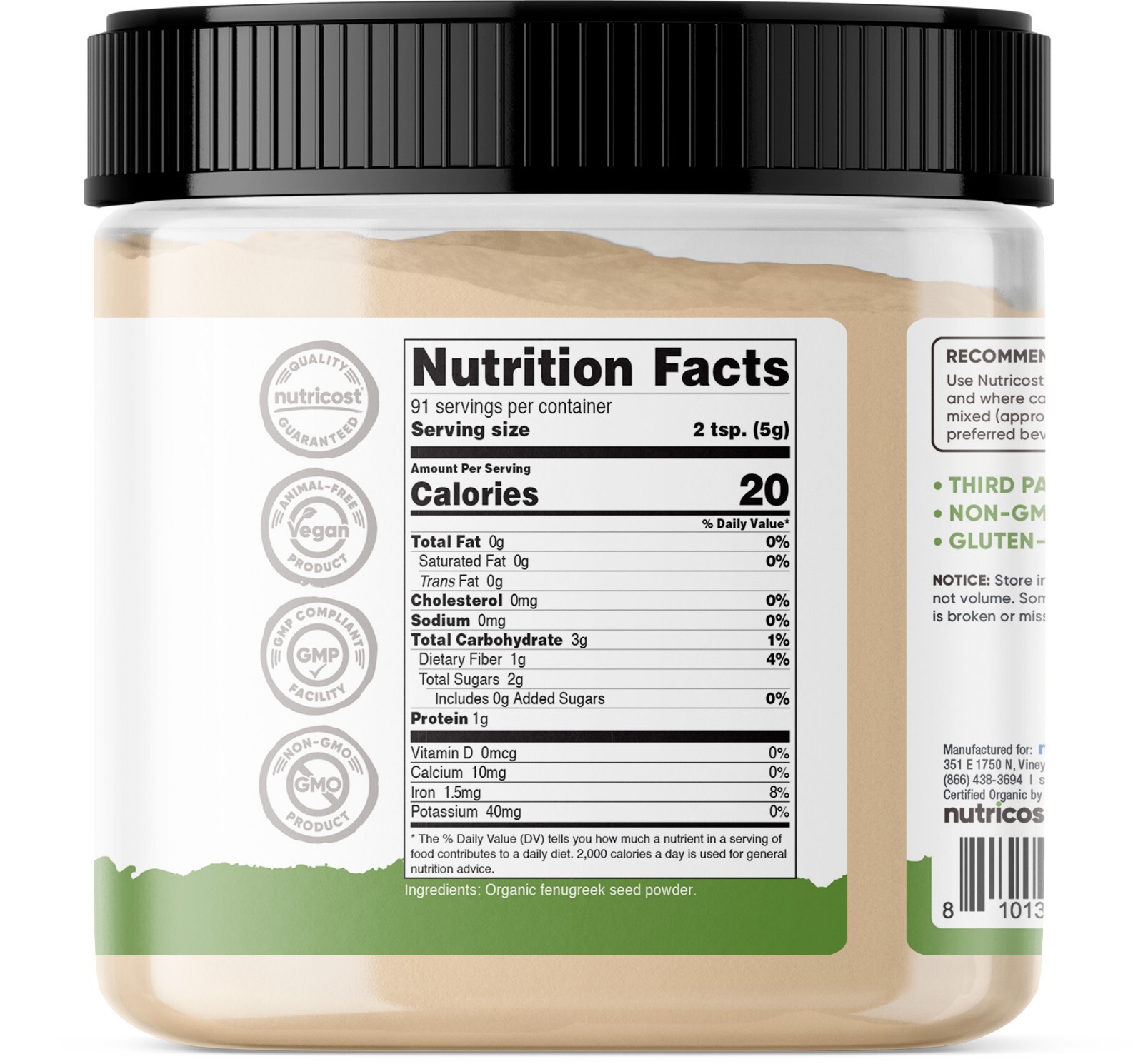 Nutricost Organic Fenugreek Powder – (5G Per Serving) – (91 Servings) – (1LB)
