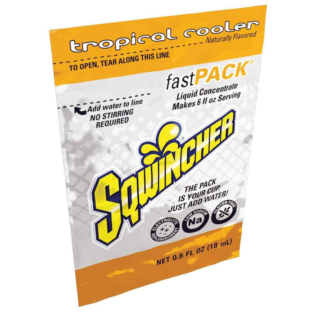 50 Count Sqwincher 0.6 oz Tropical Cooler Fast Pack Concentrate Pouches