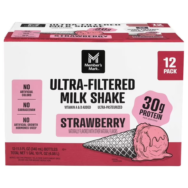 Member’s Mark 30g Ultra-Filtered Milk Shake, Strawberry, 11.5 fl. oz., 12 pk.