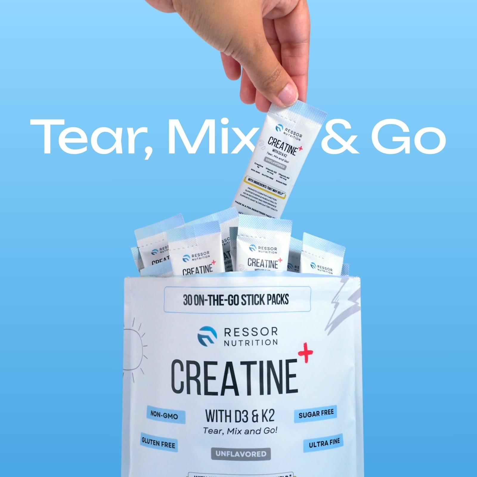 Ressor Creatine Monohydrate Powder EXP: 07/2026, 5g Micronized Creatine Travel