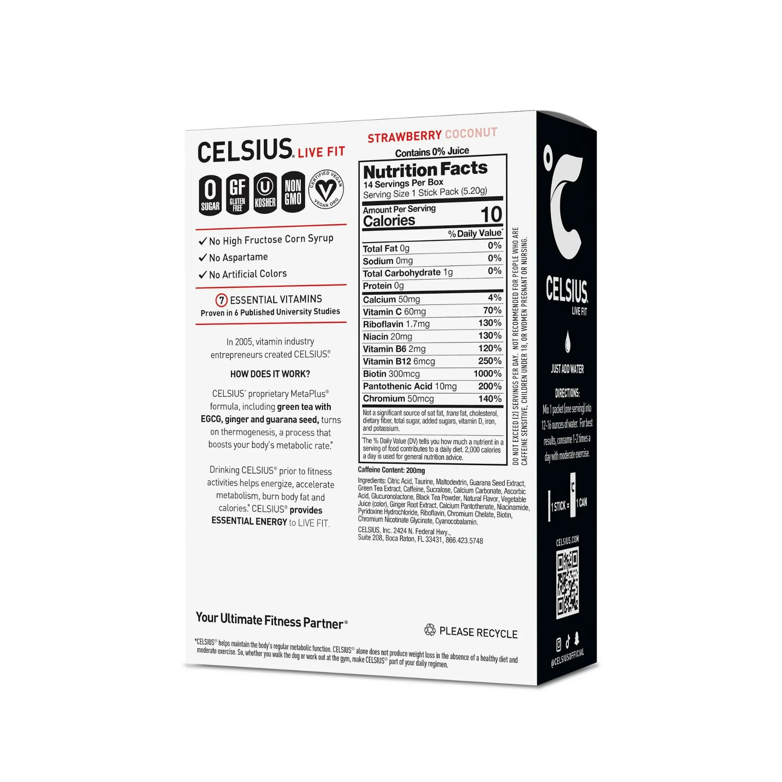CELSIUS On The Go Energy Drink Mix, Strawberry Coconut (14 Stick Pack)