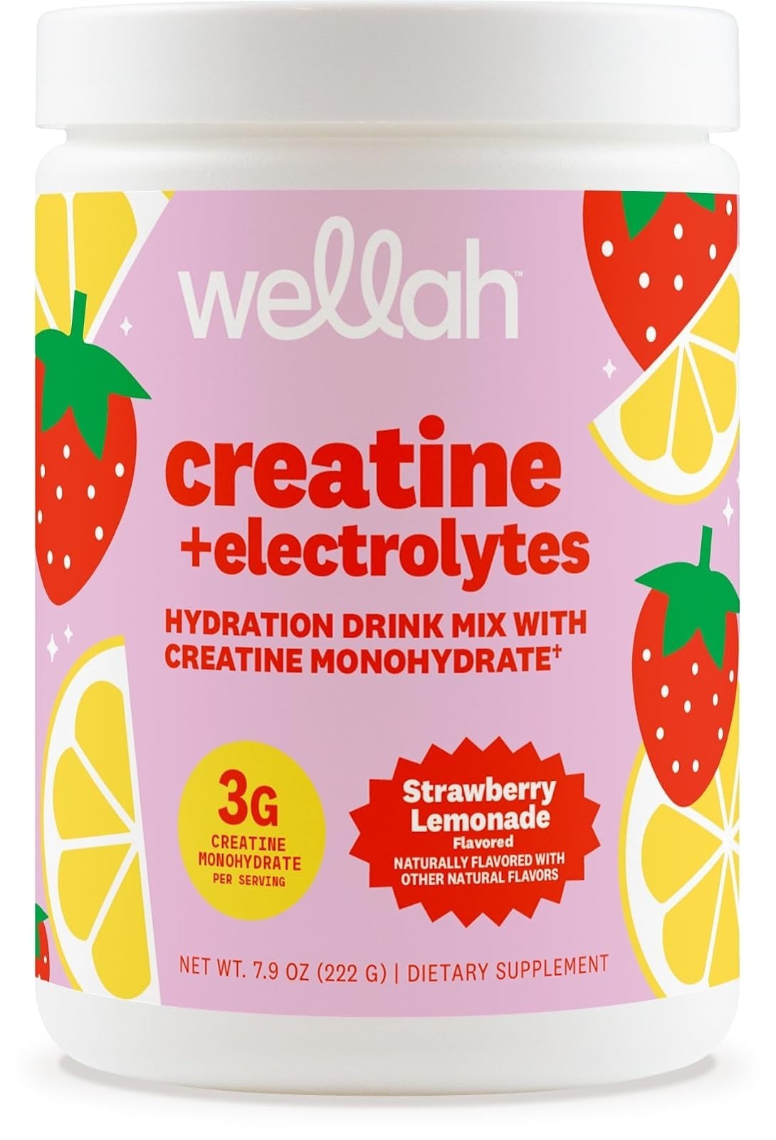 Wellah Creatine + Electrolytes Powder Strawberry Lemonade 30 Servings