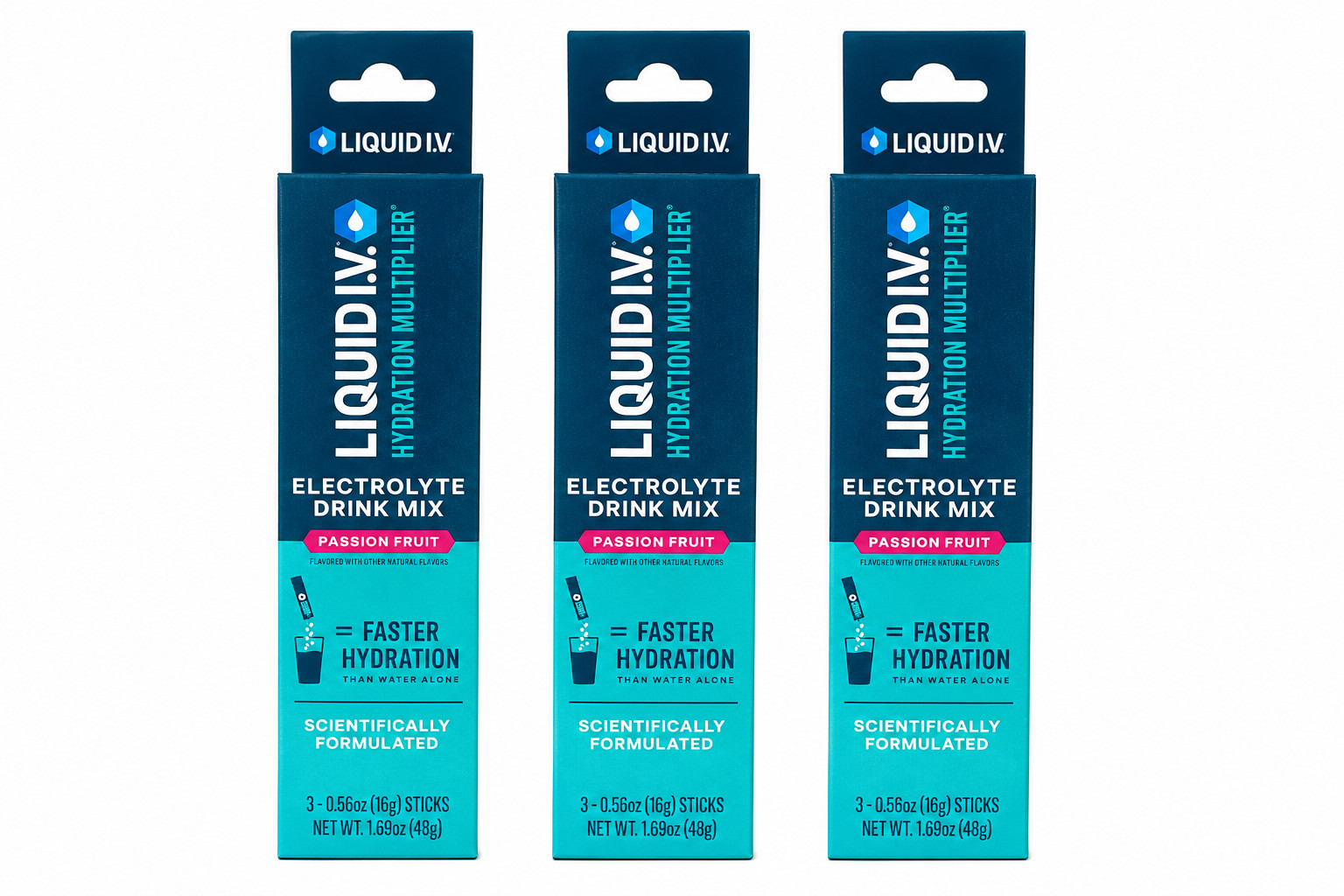 LIQUID IV Hydration Multiplier Electrolyte Mix – Passion Fruit – 3 boxes
