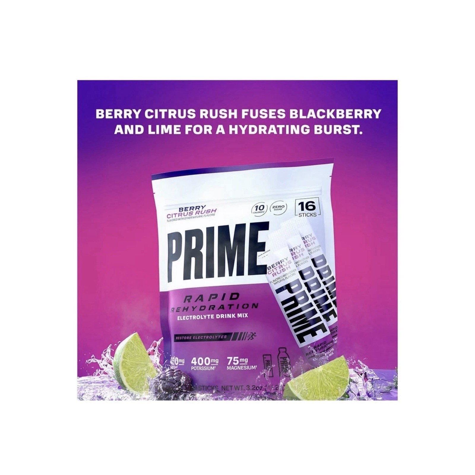 4 PACK LOT Prime Rapid Rehydration Electrolyte Drink Mix Berry Citrus Rush LARGE