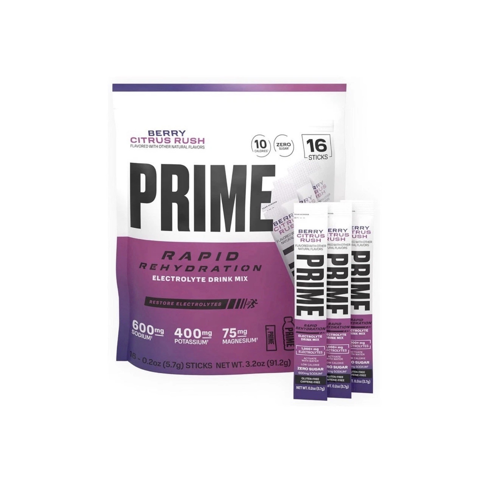 4 PACK LOT Prime Rapid Rehydration Electrolyte Drink Mix Berry Citrus Rush LARGE